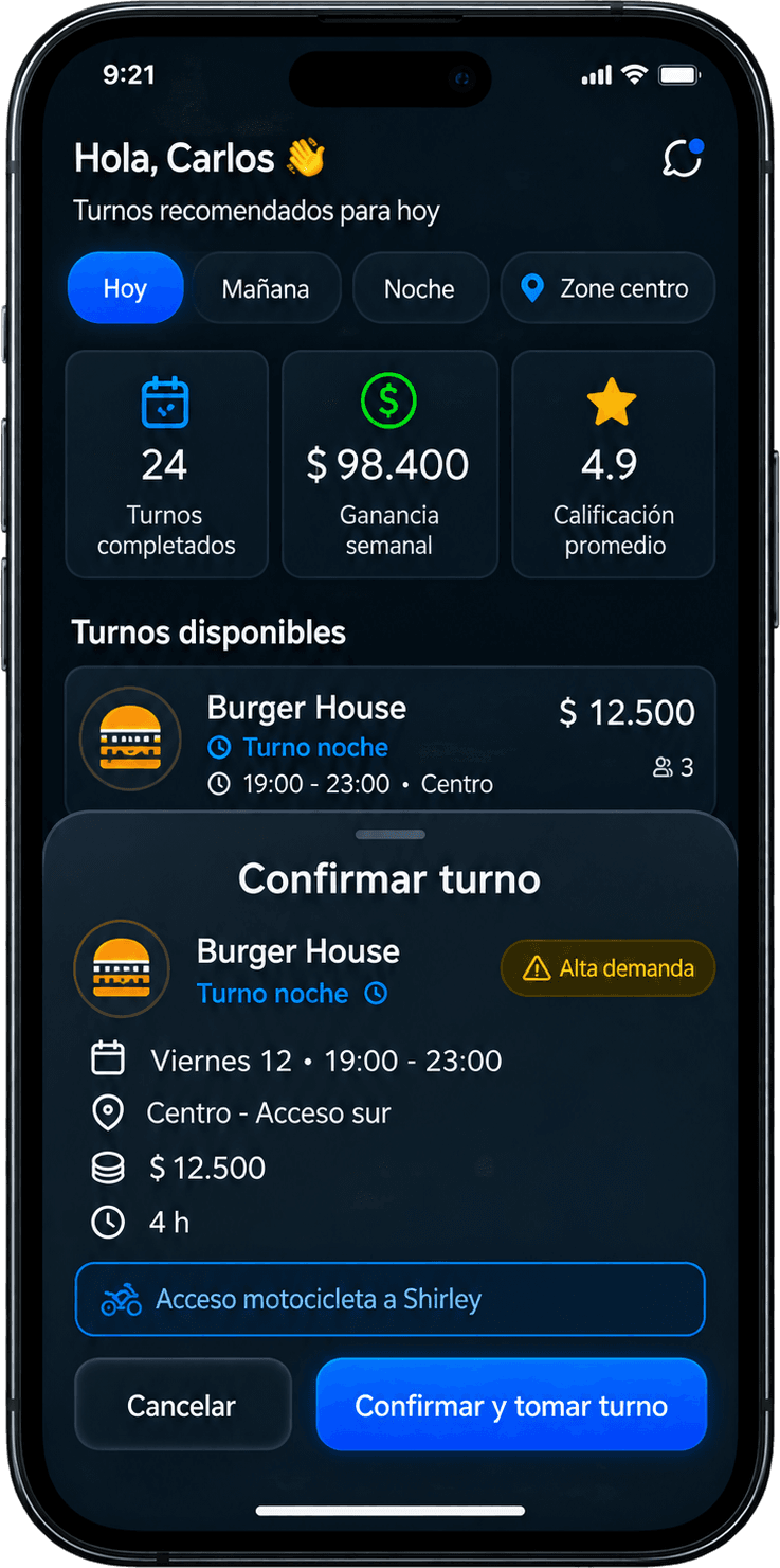 La app del repartidor con el pedido en curso