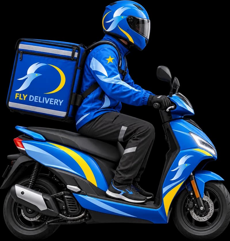 Un repartidor de Fly en moto