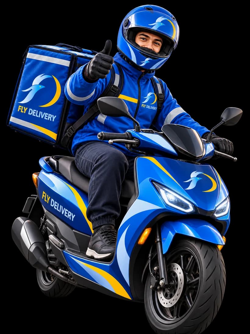 Repartidor de Fly saludando desde la moto